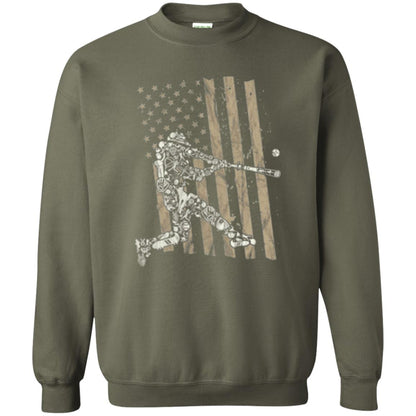 Baseball Player T-shirt American Flag Military Green