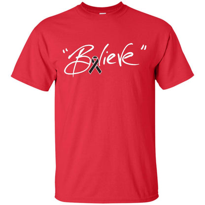Melanoma Cancer Awareness Shirt Black Ribbon Believe Red