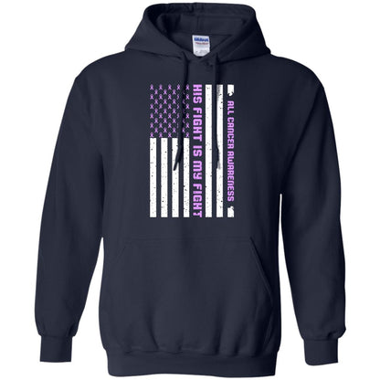 All Cancer Awareness His Fight Is My Fight Lavender Ribbon Stars Flag Of Usa Shirt Navy