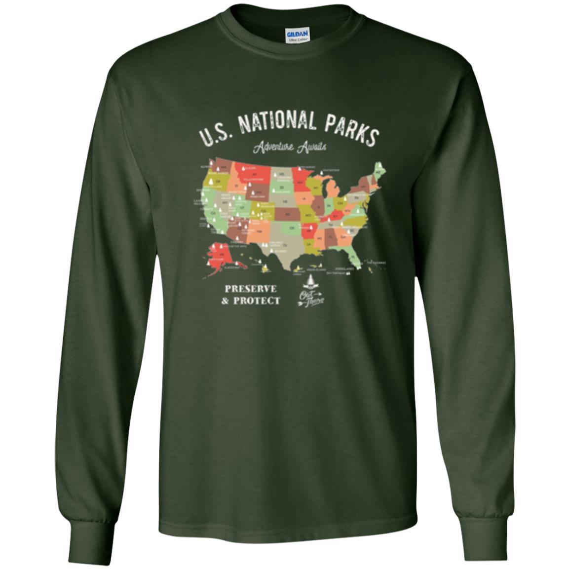 Hiking Camping T-shirt National Park Map Vintage T-shirt Forest Green