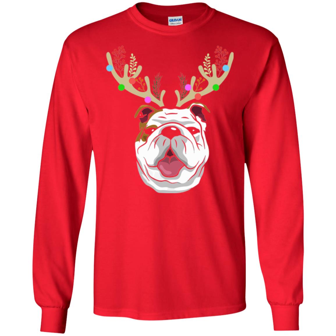 Dog Lovers T-shirt Funny Bulldogs With Antlers Red