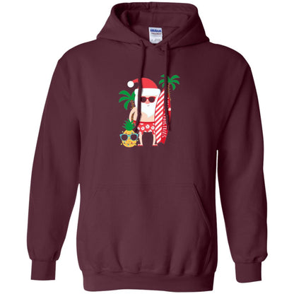 Christmas T-shirt Santa Claus Surfing Hawaiian Maroon