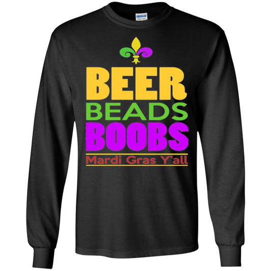Mardi Gras T-shirt Beer Beads Boobs Black