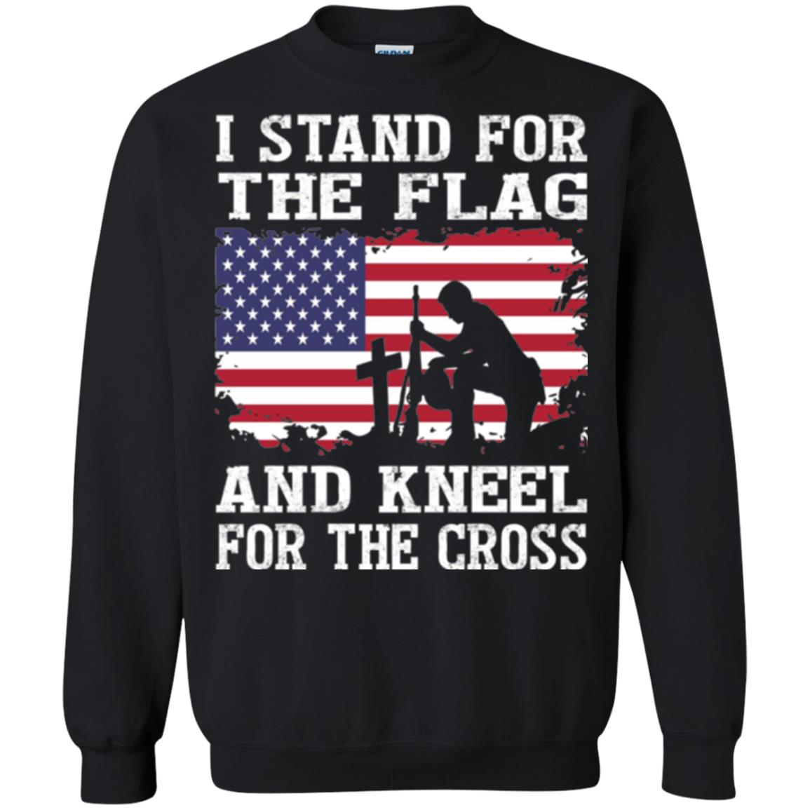 Miiitary T-shirt Stand For The Flag And Kneel For The Cross Black
