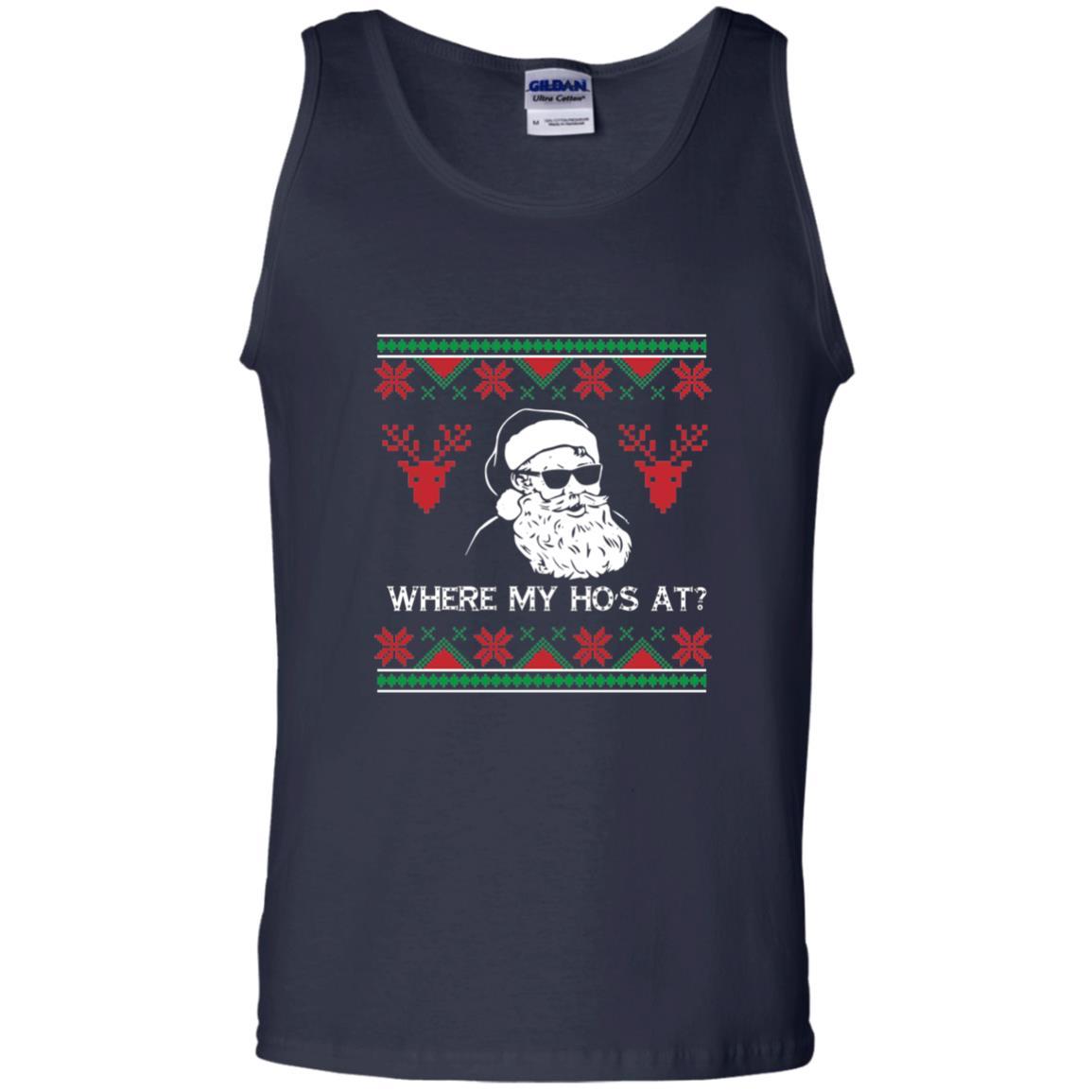 Christmas T-shirt Santa Claus Where My Hos At T-shirt Navy