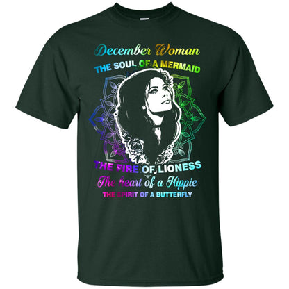 December Woman Shirt The Soul Of A Mermaid The Fire Of Lioness The Heart Of A Hippeie The Spirit Of A Butterfly Forest