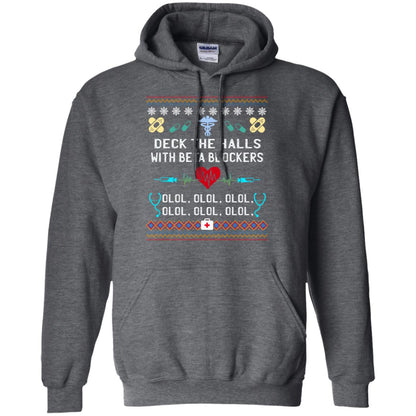 Deck The Halls With Beta Blockers Nursing X-mas Quote Shirt Dark Heather