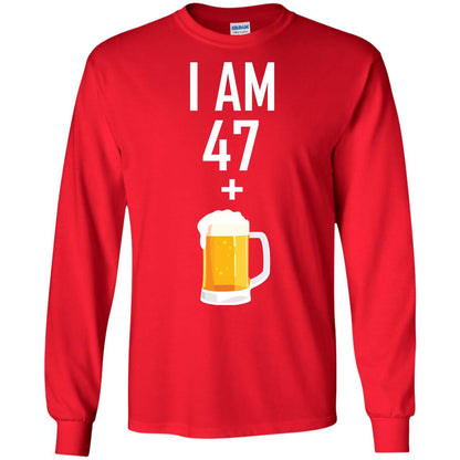 I Am 47 Plus 1 Beer 48th Birthday T-shirt Red