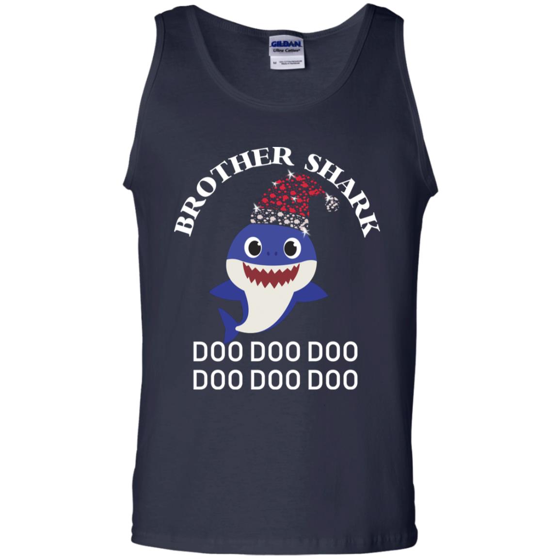 Brother Shark With Santa Claus Hat Merry X-mas Family Shark Gift Shirt Navy