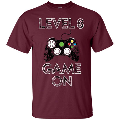 Kids Level 8 Game On 8th Birthday Gift T-shirt Maroon