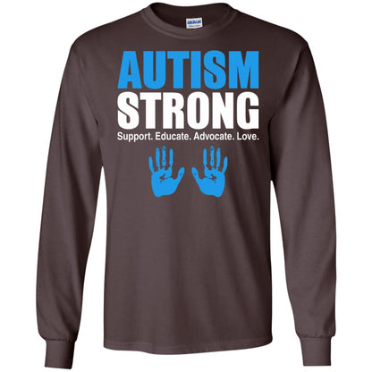 Autism Strong Support Educate Advocate Love T-shirt Dark Chocolate