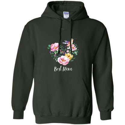 Best Mom Hummingbird Flower Heart Mommy Shirt Forest Green