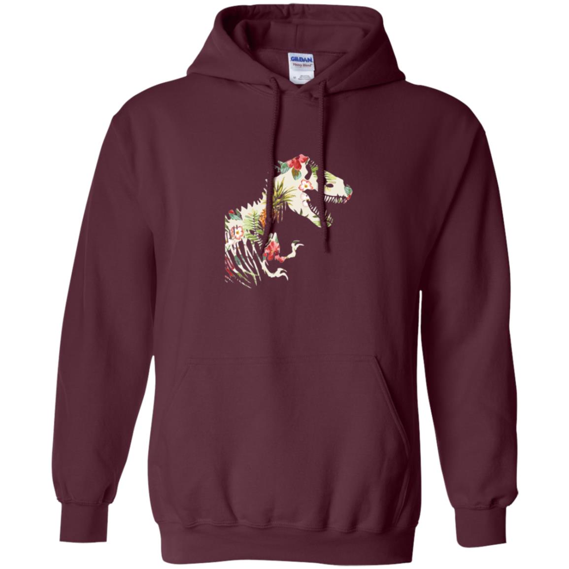 Dinosaur T-shirt Floral Tropical Hawaiian Pattern T Rex Maroon