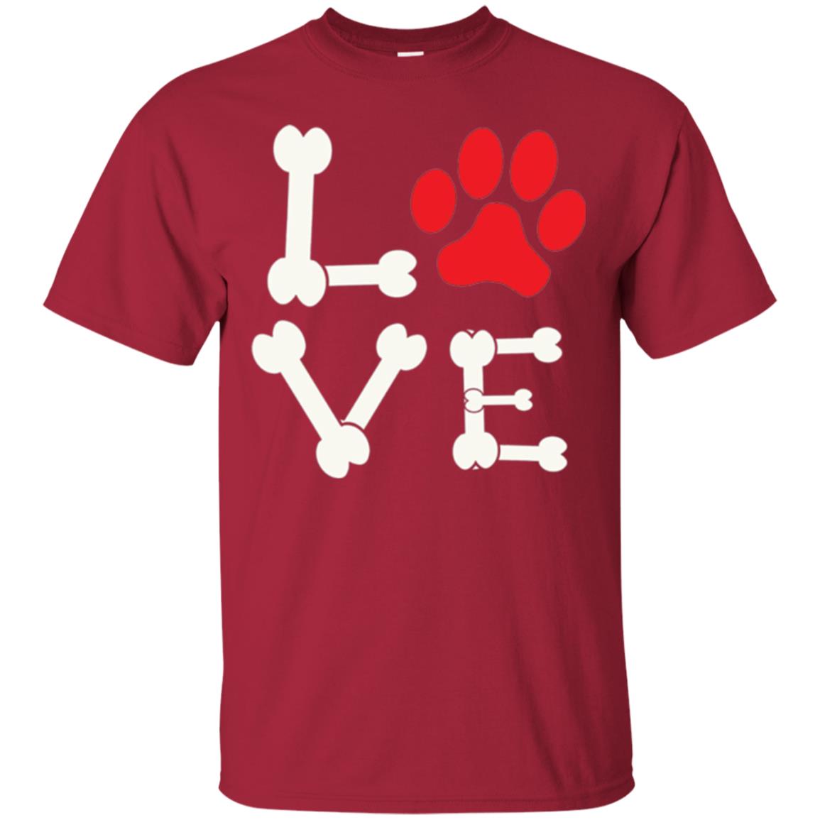 Love My Dog Red Pawprint Dog Bones T-shirt Cardinal