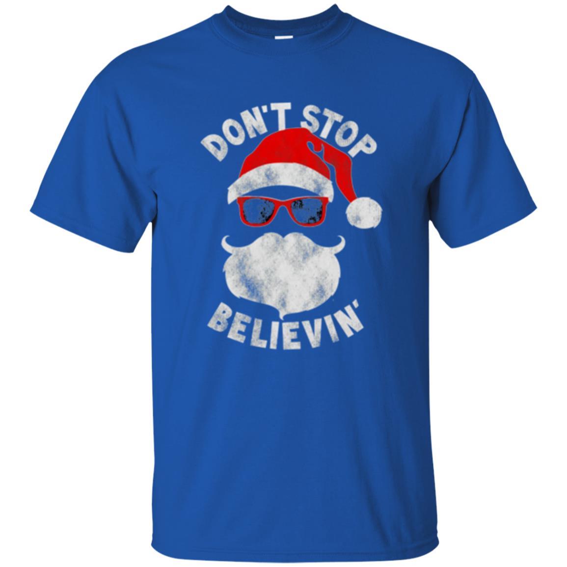 Christmas T-shirt Don't Stop Believing Cool Shades Santa Royal