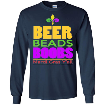 Funny Mardi Gras T-shirt Beer Beads Boobs Mardi Gras Y_all Navy