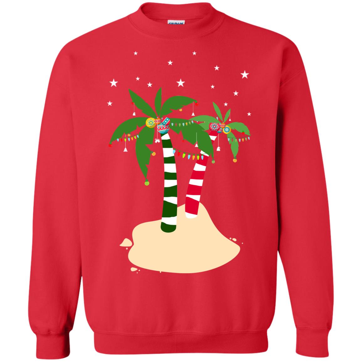 Decorated Tropical Coconut Tree Merry X-mas 2018 Gift Shirt Red