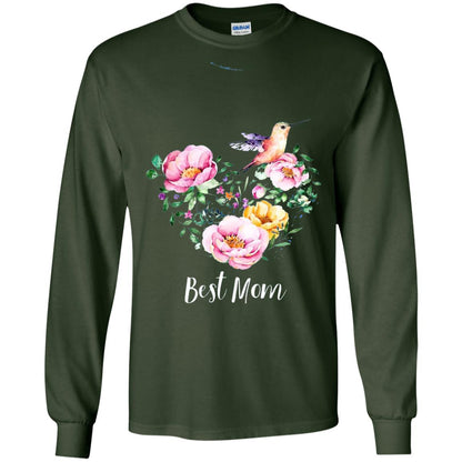 Best Mom Hummingbird Flower Heart Mommy Shirt Forest Green