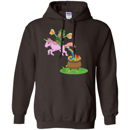 Leprechaun Riding A Unicorn Funny St Patricks Day T-shirt Dark Chocolate
