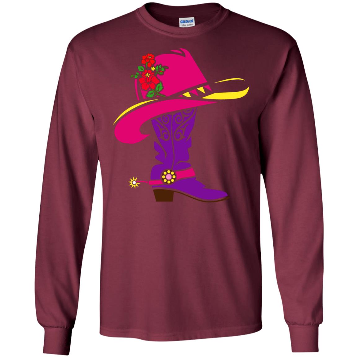 Cowgirl Boots With Hat T-shirt Maroon