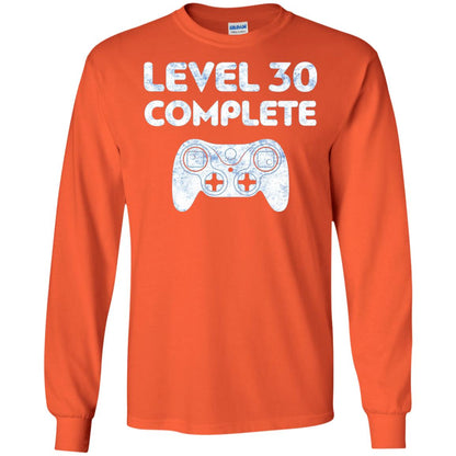 Level 30 Complete Video Gamer 30th Birthday Shirt Orange