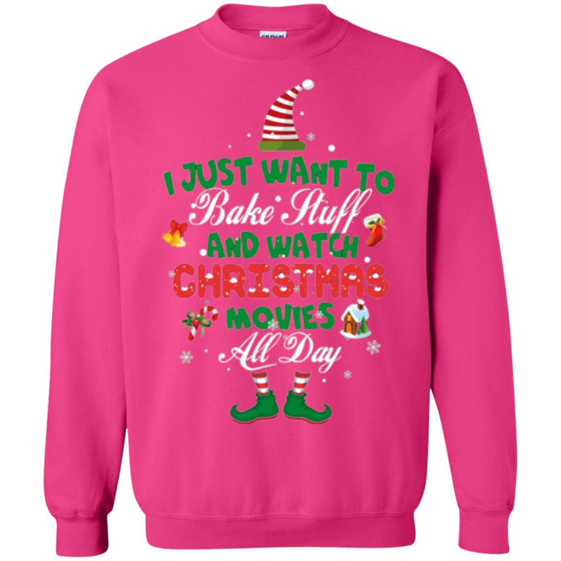 Christmas T-shirt I Just Want To Bake Stuff And Watch Christmas Movies Heliconia