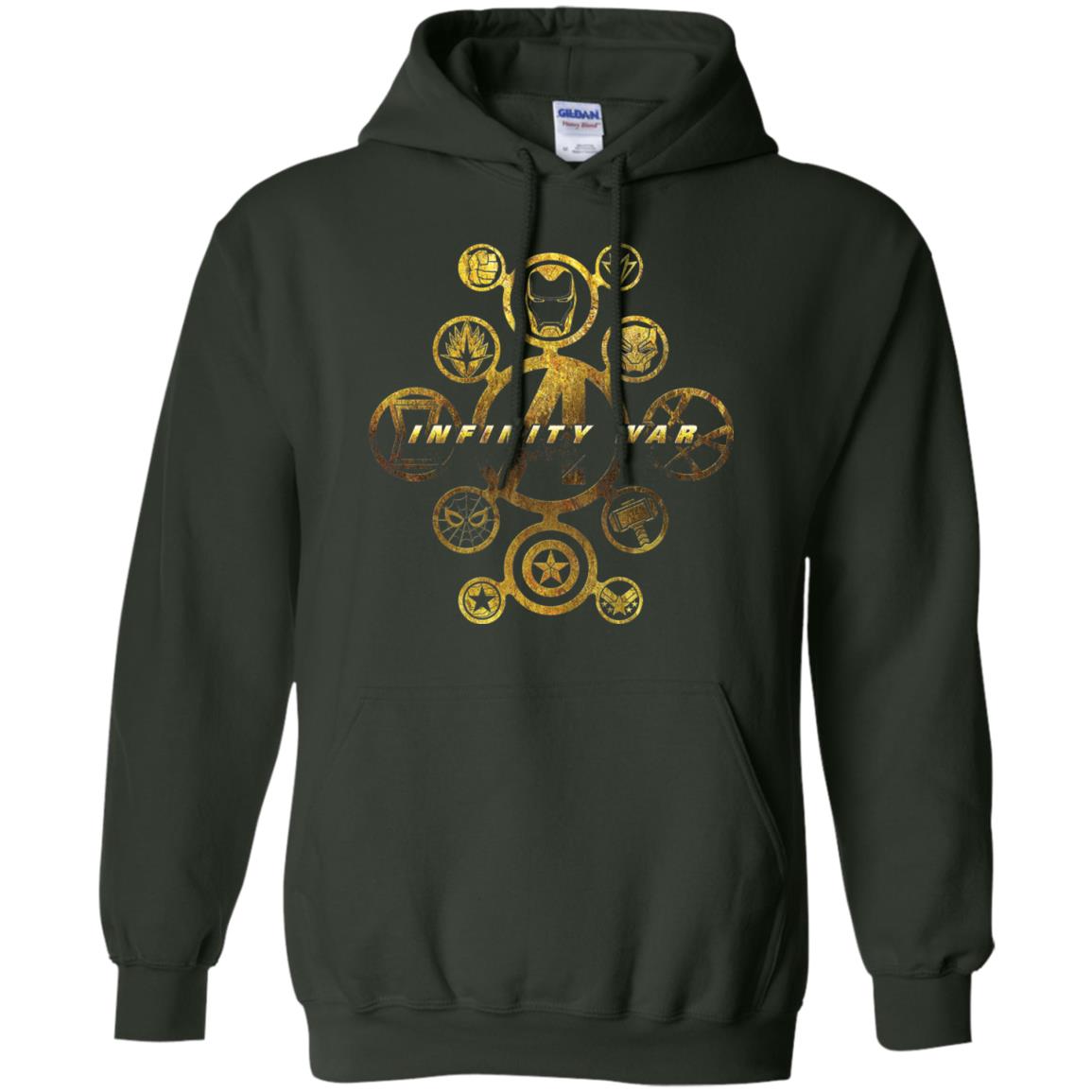 Infinity War Gold Hero Movie T-shirt Forest Green