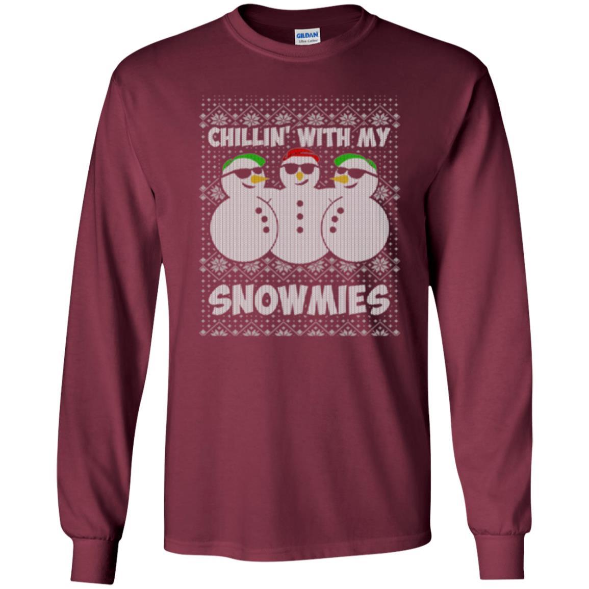 Christmas T-shirt Chillin With My Snowmies Maroon