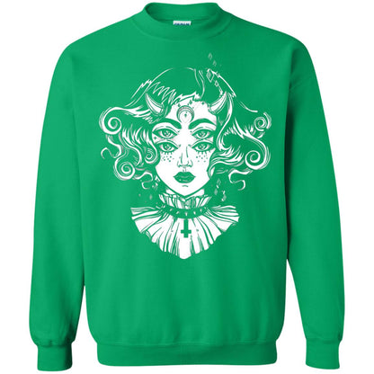 Horned Devil Girl Tshirt Satanic Halloween Glitch Goth Irish Green