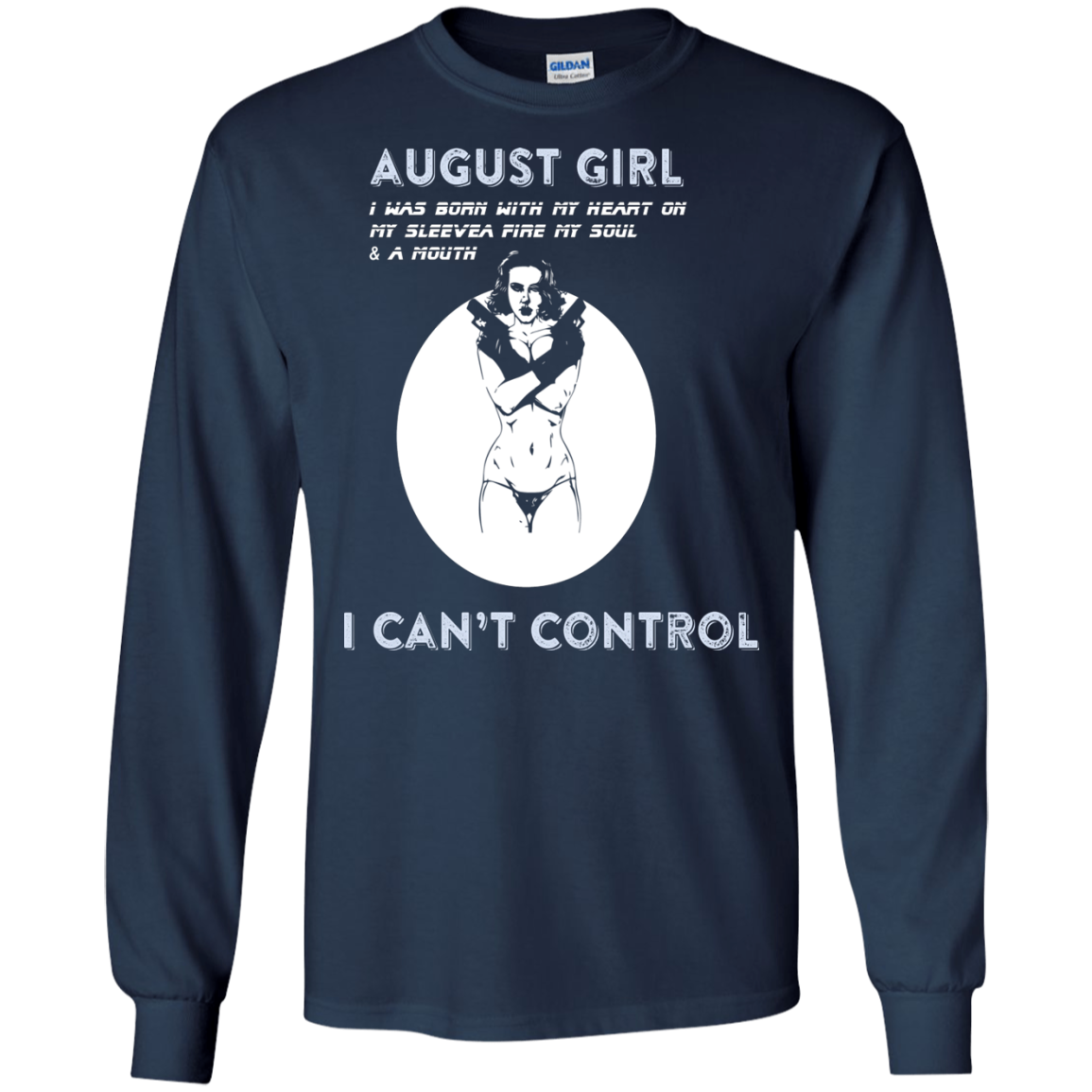 August Girl I Was Born With My Heart T-shirt Navy