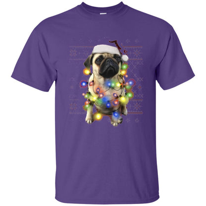 Dog Lover T-shirt Ugly Sweater Photoreal Christmas Lights Pug Graphic Purple
