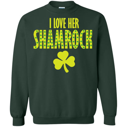 St. Patrick's Day T-shirt I Love Her Shamrock Forest Green