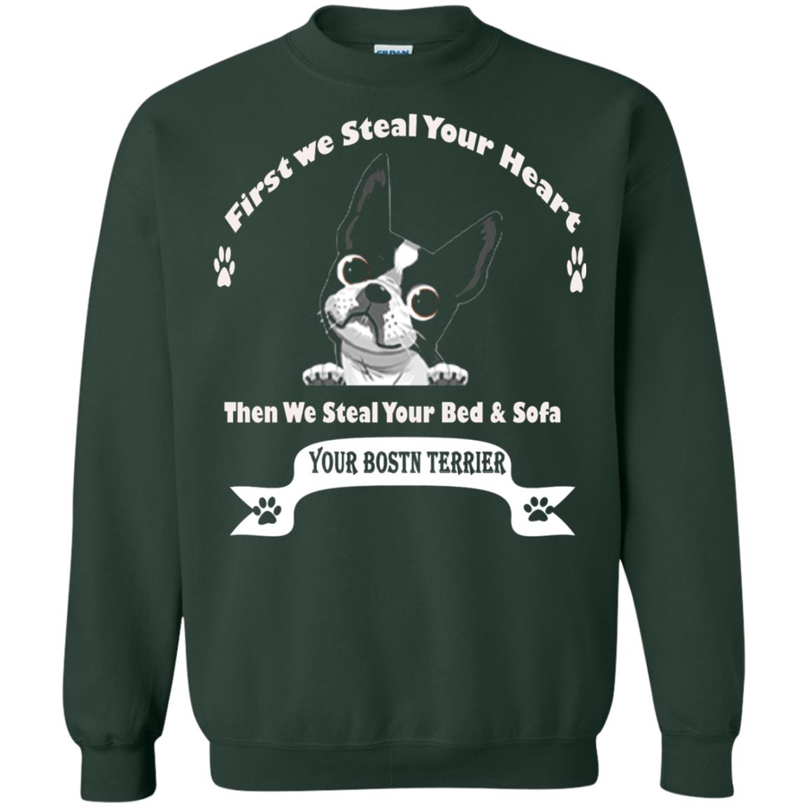 Frist We Steal Your Heart Boston Terrier T-shirt Forest Green