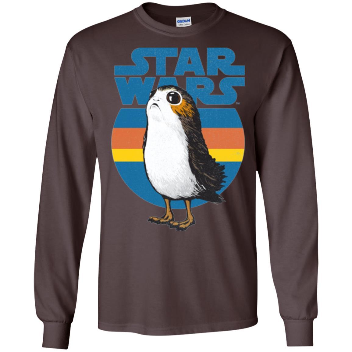 Film T-shirt Star Wars Last Jedi Porg Retro Stripes Logo Graphic Dark Chocolate