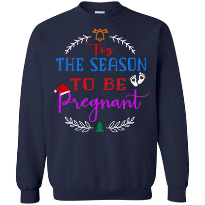 Tis Season To Be Pregnant Pregnancy Announcement Gift Shirt Navy