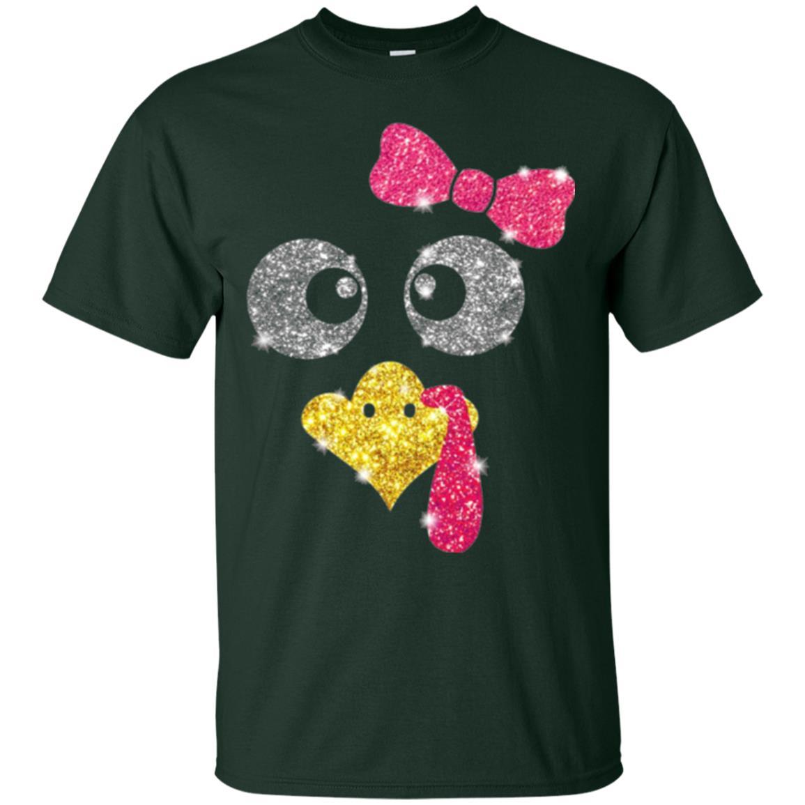 Thanksgiving T-shirt Turkey Face Girl T-shirt Forest Green