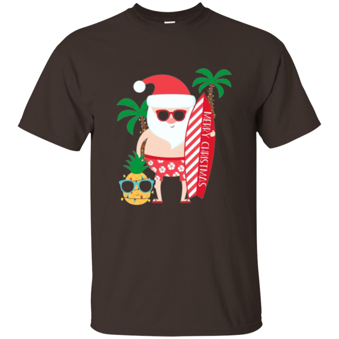 Christmas T-shirt Santa Claus Surfing Hawaiian Dark Chocolate