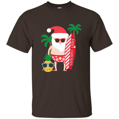 Christmas T-shirt Santa Claus Surfing Hawaiian Dark Chocolate