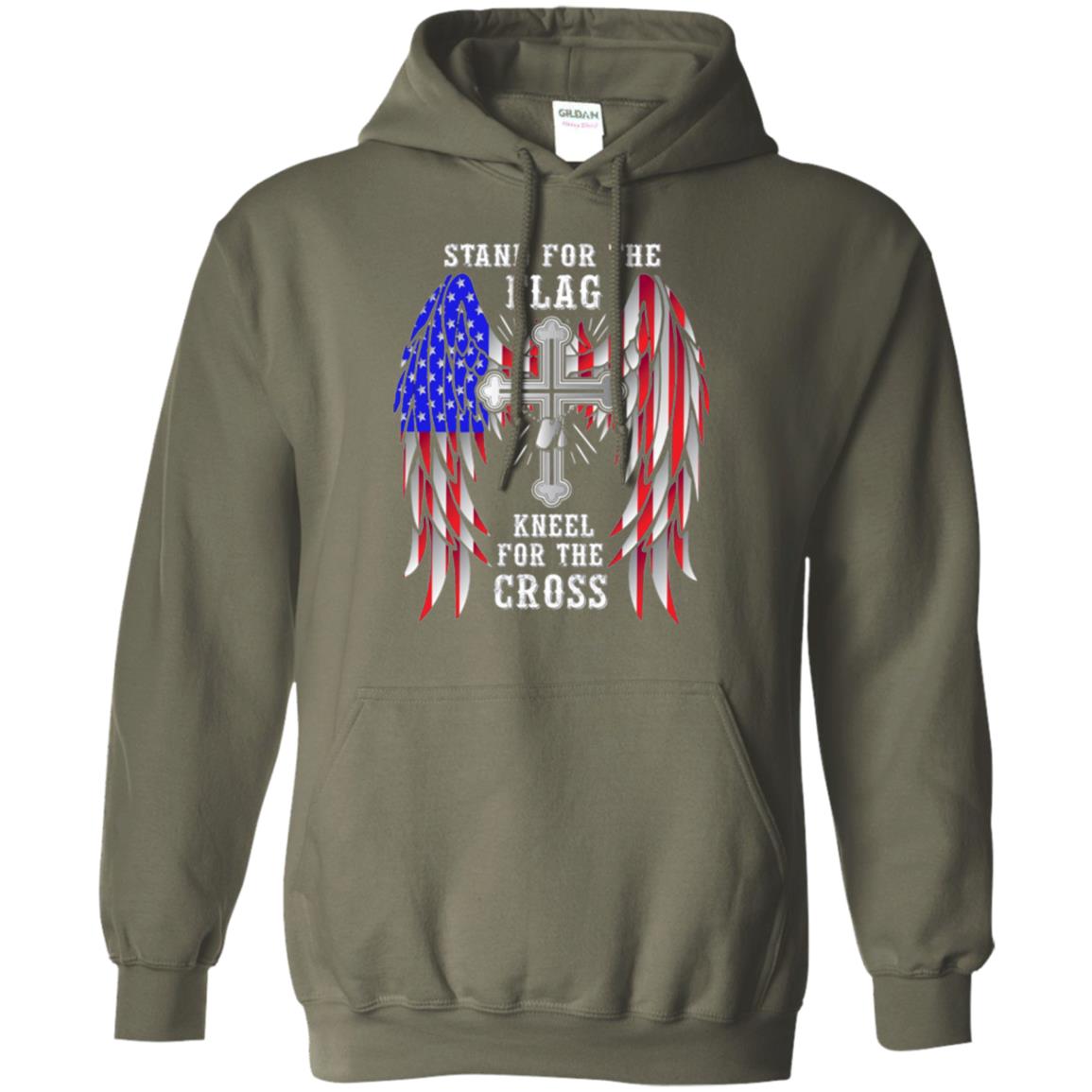 Christian T-shirt Stand For The Flag Kneel For The Cross Military Green