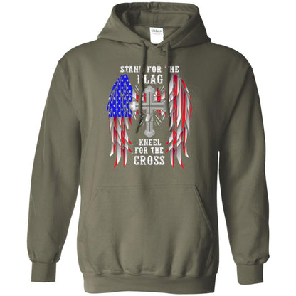 Christian T-shirt Stand For The Flag Kneel For The Cross Military Green