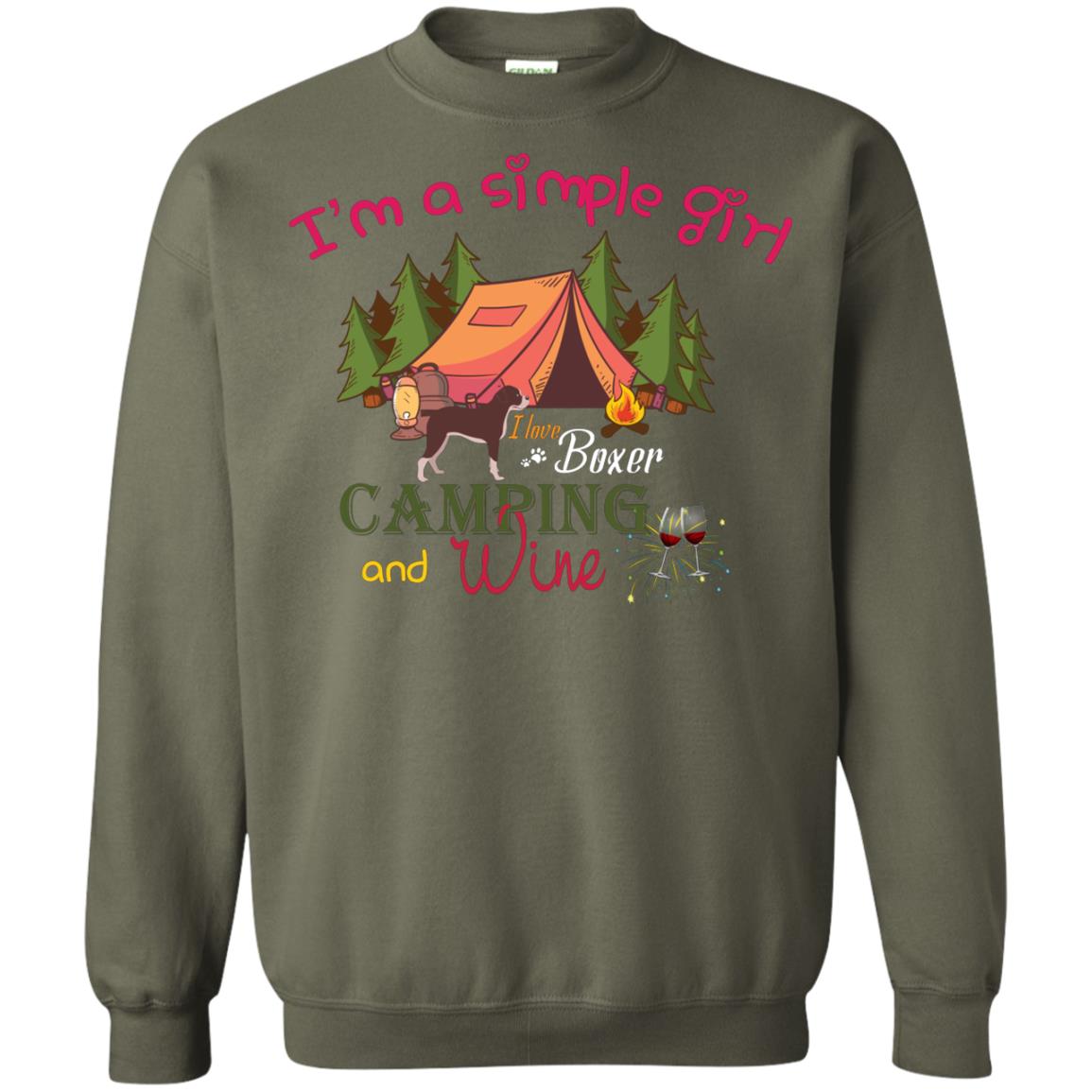 I’m A Simple Girl I Love Boxer Dog Camping And Wine Shirt Military Green