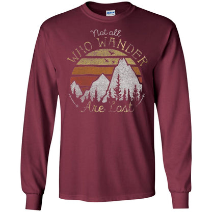 Gradient Mountain Gold T-shirt Not All Who Wander Are Lost Maroon