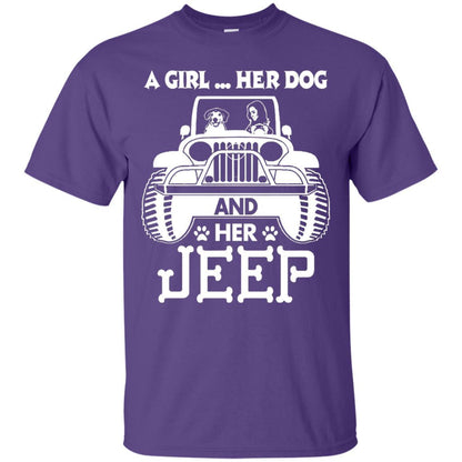 Dog Lover T-shirt A Girl Her Dog And Her Jeep Purple