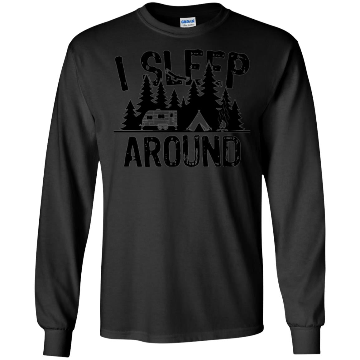 Funny Camping T-shirt I Sleep Around Black