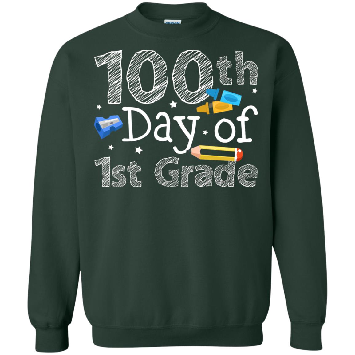 Kindergarten T-shirt 100th Day Of 1st Grade Forest Green