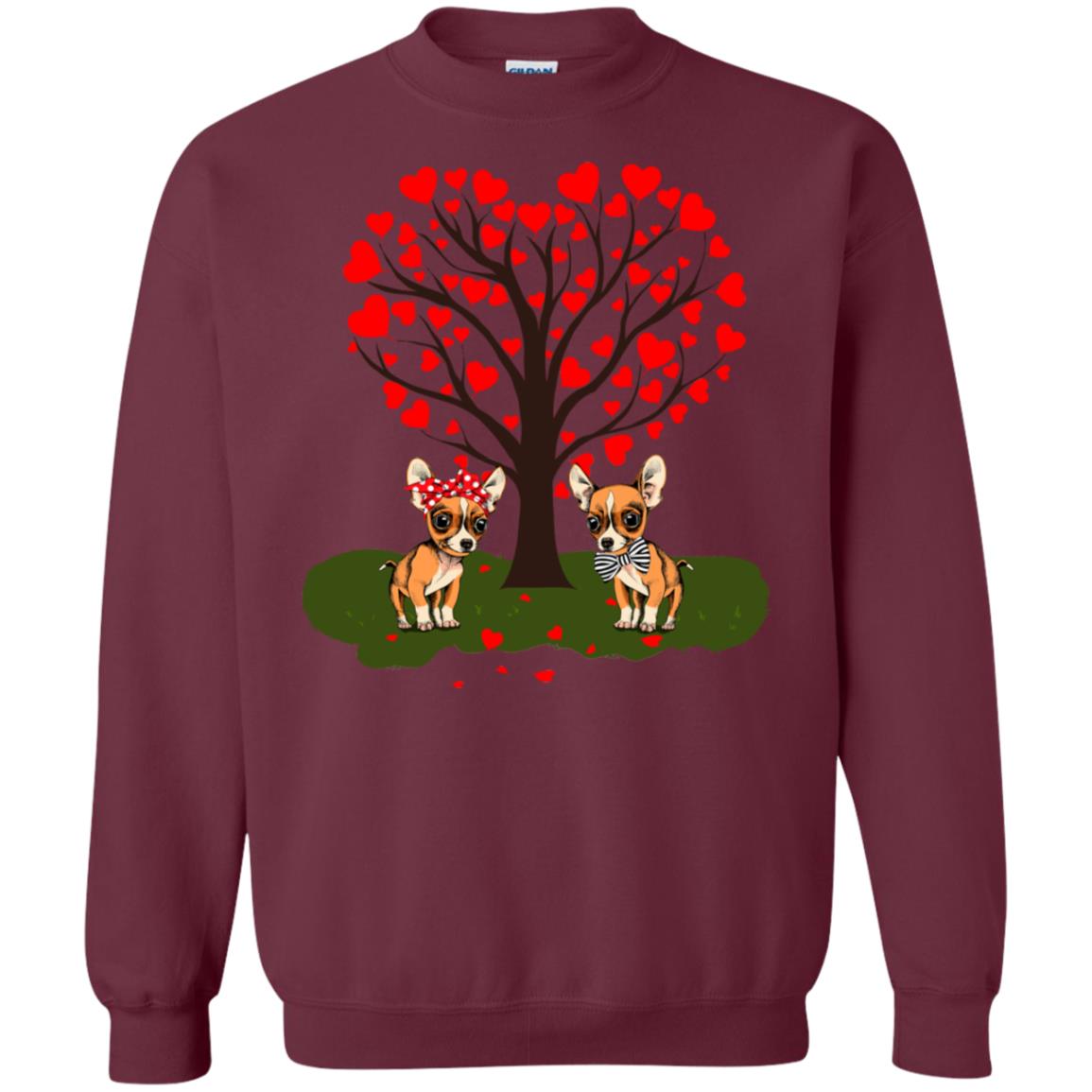 Valentine Chihuahua Couple Heart Tree Shirt Maroon