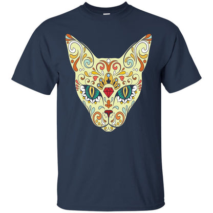 Cat Sugar Skull Design T-shirt Navy