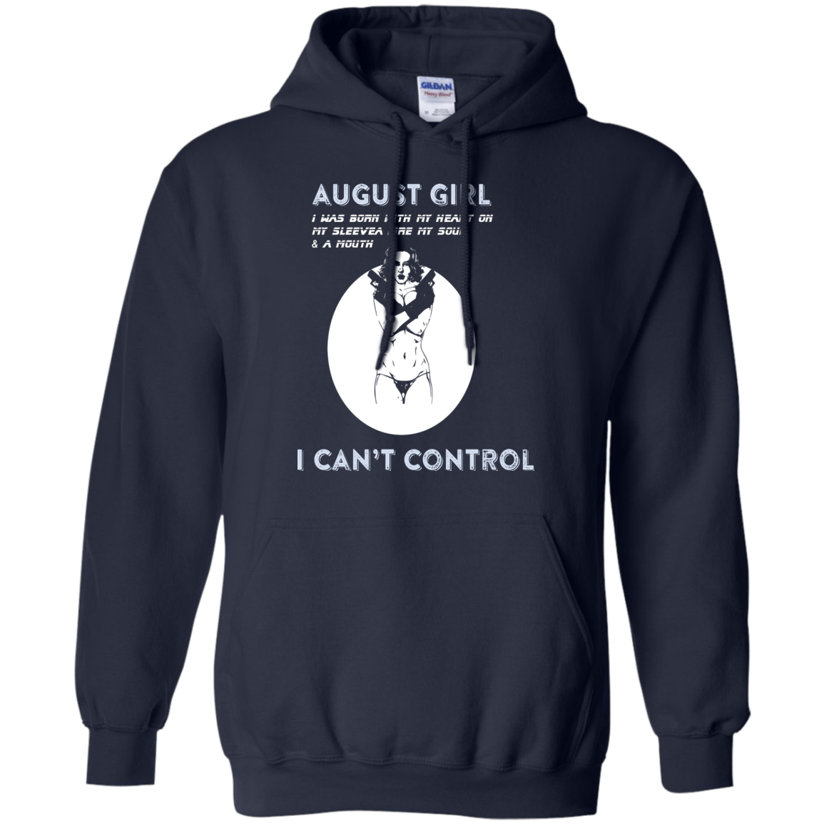 August Girl I Was Born With My Heart T-shirt Navy