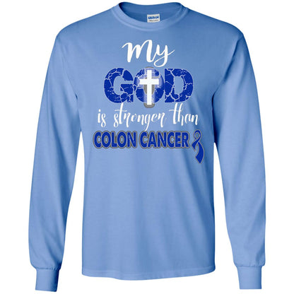 My God Is Stronger Than Colon Cancer T-shirt Carolina Blue