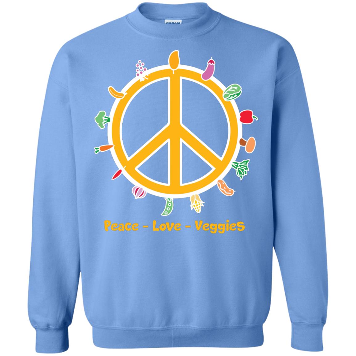 Vegetarian T-shirt Peace Love Veggies Carolina Blue